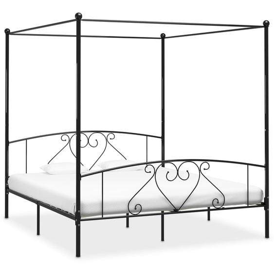 Cadre de lit sans matelas avec baldaquin noir 180x200 cm métal