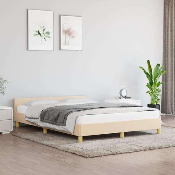 Cadre de lit sans matelas crème 140x190 cm tissu