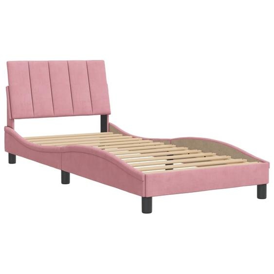 Cadre de lit sans matelas Hanko rose 90x190 cm velours