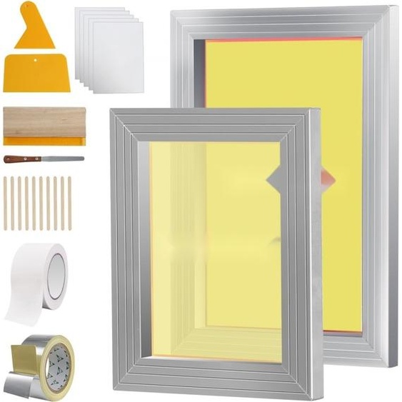 Cadre de sérigraphie Presse de sérigraphie 2 pcs - Machine de sérigraphie professionnelle - 25,4 x 35,6 cm/20,3 x 25,4 cm - Plaque de sérigraphie avec gants & raclette - Tissus, papier & plus.