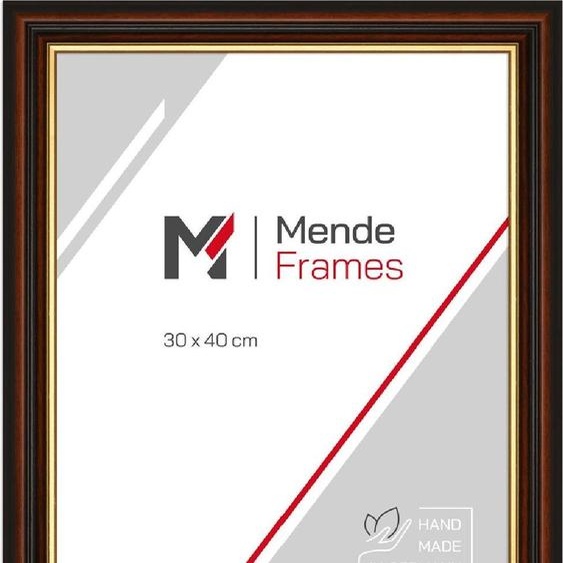 Cadre en bois MendeFrames H015 avec cadre marron et bordure dorée 50x75 cm avec verre artisanal