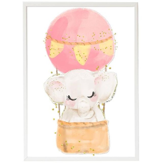 Cadre Mural Enfant Éléphant Ballon Multi Coloured