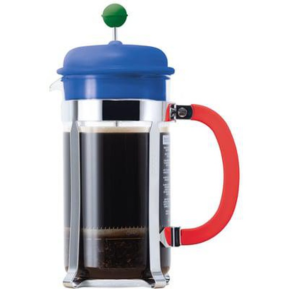 Cafetière à piston 8 tasses avec couvercle bleu et rouge 1 l