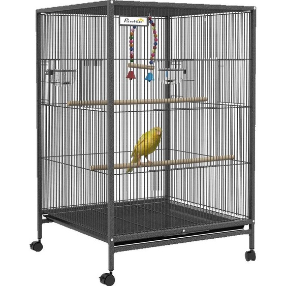 Cage à oiseaux, acier inoxydable, 48 x 64 x 74 cm, gris