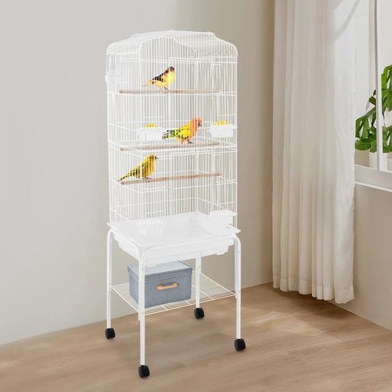 Cage à oiseaux - Cage à perroquets avec roulettes - Grande - Cage délevage - Fer - Pour perruches et calopsittes - Blanc