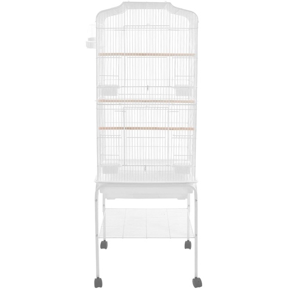 Cage à oiseaux / Cage à perroquets - Grande cage rectangulaire montée sur roulettes - 4 roulettes, dont 2 avec frein - Plate-forme de rangement - Espacement des barreaux : 1,3 cm - Dimensions : 47 x 37 x 137,5 cm - Blanc