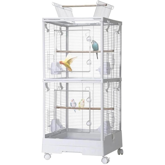 Cage à oiseaux - Cage double - 102 cm - En fer - Pour petits/moyens perroquets, perruches, pinsons, canaris