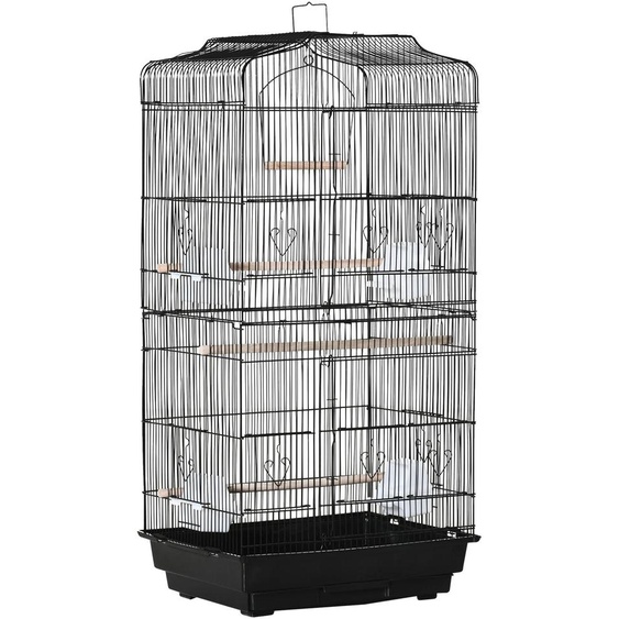 Cage à oiseaux, construction durable en métal et bois, portes pratiques pour la nourriture, noir, 465 x 355 x 92 cm