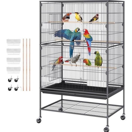 Cage à oiseaux DeLuxus - 79x51x132 cm - Noir - Pour perruches et perroquets - Avec roulettes et tiroir amovible