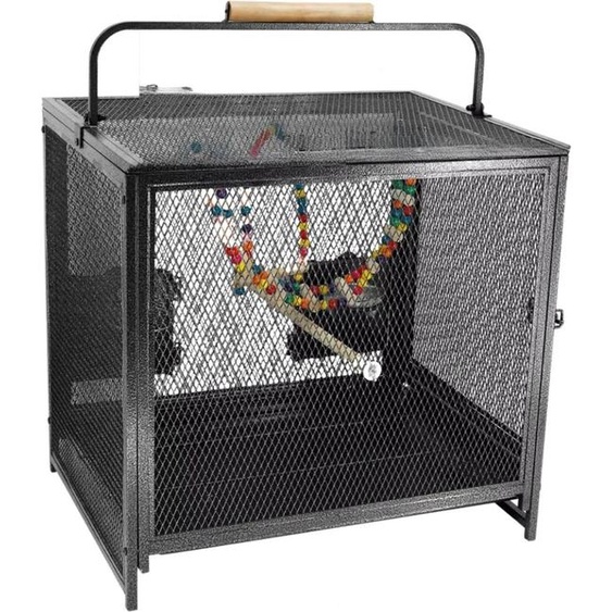 Cage à oiseaux en métal – Perroquets et perruches – Avec jouets, perchoir et solution de transport – Hauteur 56 cm – Tiroir amovible