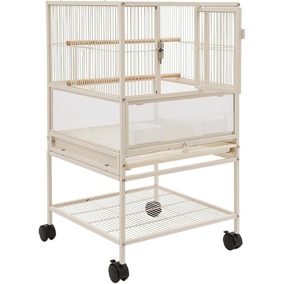 Cage à oiseaux grande, rectangulaire, sur roulettes, volière de 48,5 x 46 x 83 cm, autoportante. Cage pour perroquets avec 2 mangeoires et une plaque de sol antidérapante, adaptée aux petits et moyens oiseaux