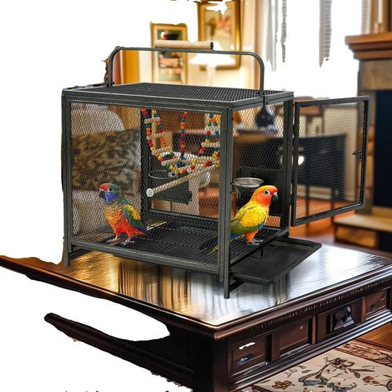 Cage à oiseaux, jouets colorés, plateau amovible, noir