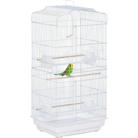 Cage à oiseaux, matériau ferreux, plusieurs portes daccès, design spacieux, blanc