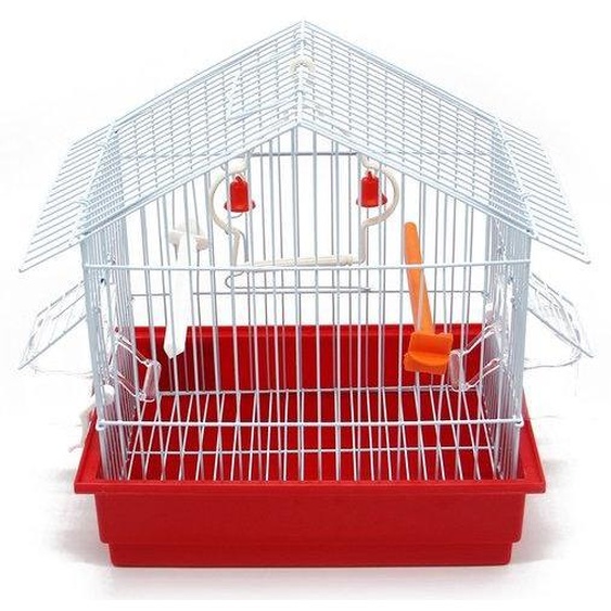 Cage à oiseaux métallique compacte Ibenzoa® avec accessoires – 27,5 x 19,5 x 30 cm, distributeur de nourriture et abreuvoir, perchoirs, balançoire, compartiment de rangement amovible, accessoires en PP, revêtement sans plomb