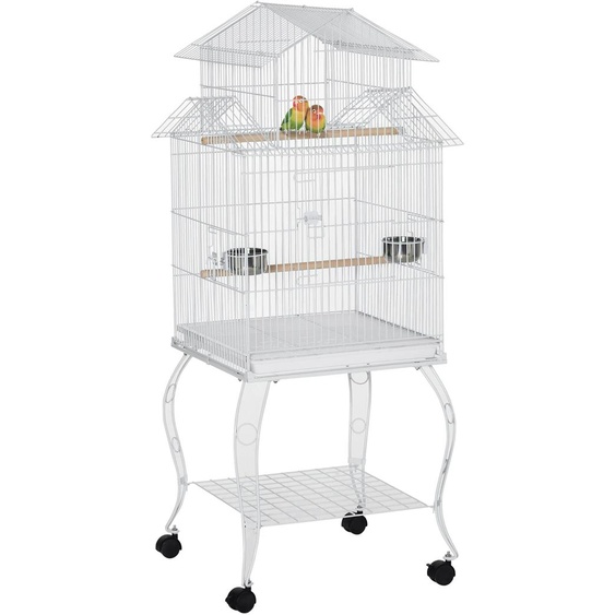 Cage à oiseaux, modèle à plusieurs étages, plateau amovible, blanc, 50 x 49 x 137 cm