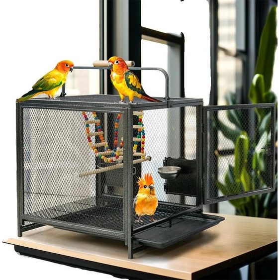 Cage à oiseaux portable, jouets colorés, fond amovible, design métallique durable