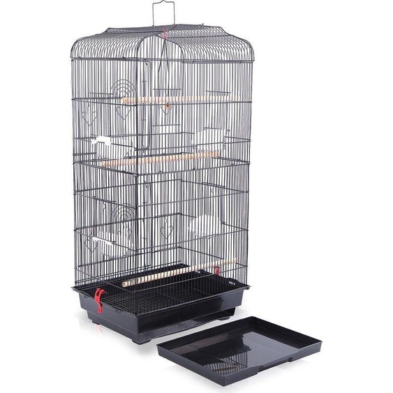 Cage à oiseaux pour lintérieur et lextérieur - Avec mangeoires - Volières - Avec socle - Noir - Idéale comme cadeau de Noël - 92 x 34 x 44 cm