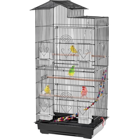Cage à oiseaux - Taille M - Acier inoxydable - 99 × 48 × 36 cm - Pour oiseaux - Gris