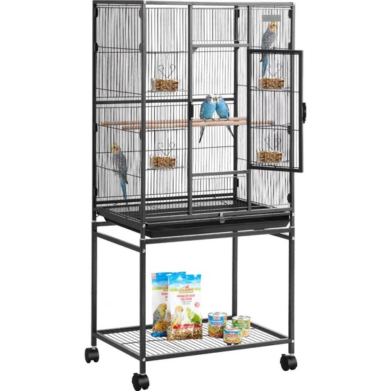 Cage à oiseaux VEVOR, 625x425x1370 mm, volière en fer forgé avec perchoirs, bac & mangeoires en plastique, roulettes, volière pour perroquets, mésanges bleues, nymphéas & canaris