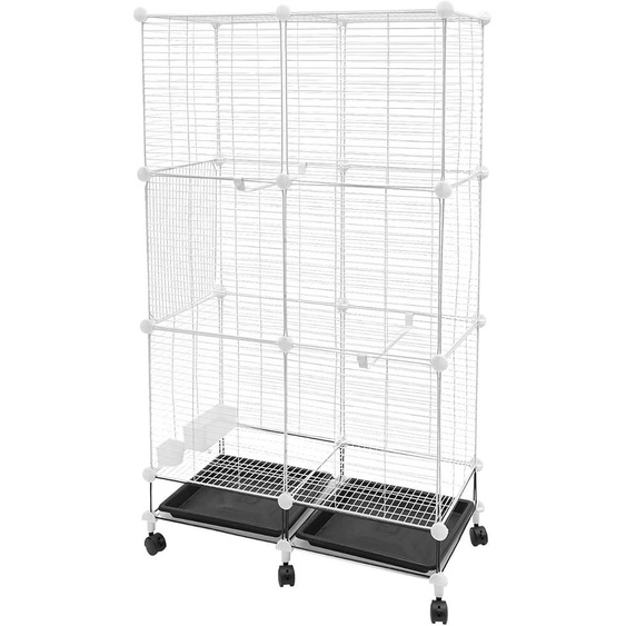 Cage à oiseaux, volière avec portes, dimensions 75 x 37 x 125 cm. Grande volière en fer, avec bac de récupération des saletés, roues universelles (6) et finition blanche