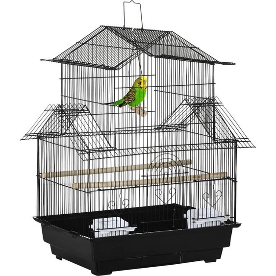 Cage à oiseaux - XL - 5 portes - 2 mangeoires - 2 perchoirs - Acier & PP - Noir