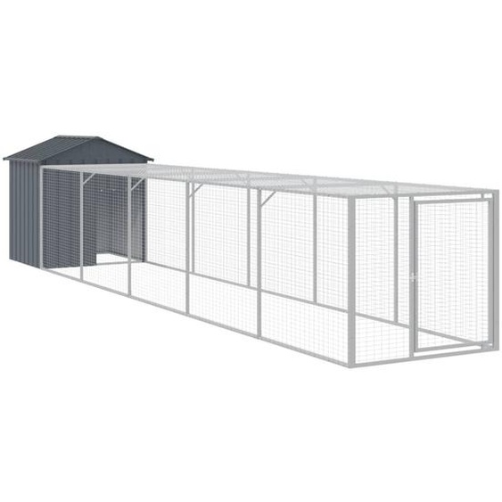 Poulailler avec cour anthracite 117x609x123 cm acier galvanisé