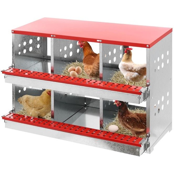 Cage à poules avec nichoir - Modèle à 2 étages - 6 compartiments - Acier galvanisé robuste - Capacité de charge : 50 kg - Dimensions : 84 x 42 x 62 cm (pour poulailler)
