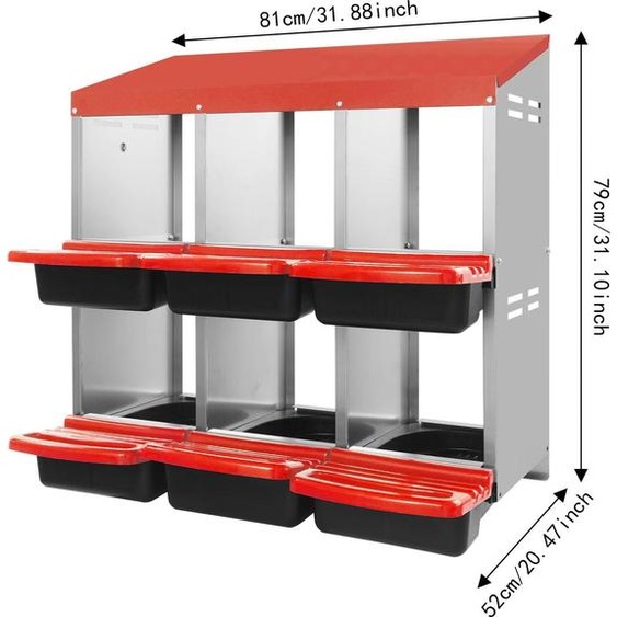 Cage à poules Legebox - Boîte à ponde pour 6 poules - Autoportante ou à fixer au mur - Étanche - Acier galvanisé et plastique - 81x52x79 cm - Rouge