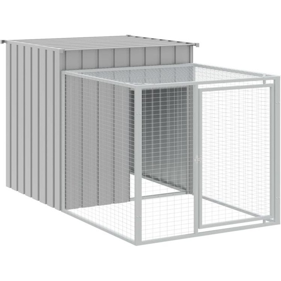 Cage à poulets avec enclos gris clair 110 x 201 x 110 cm acier galvanisé