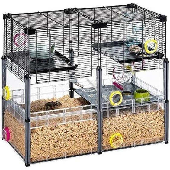 Maison pour hamster - 72,5 x 37,5 x 62 cm - Noir - Revêtement de fond - Maison pour hamster en bois - Noir