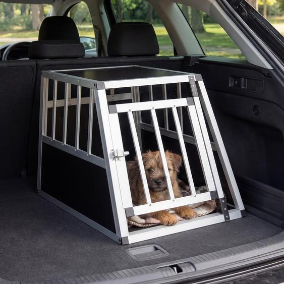 Cage de transport pour chien COSTWAY, cage en aluminium avec porte verrouillable, cloison amovible, cage de voyage, cage pour chien de forme trapézoïdale, 69,5 x 54 x 50,5 cm
