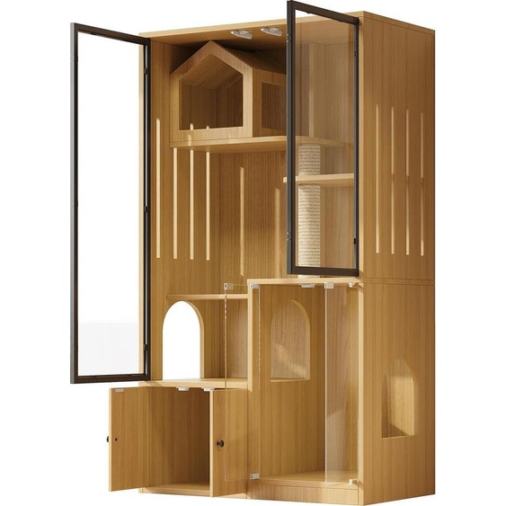 Cage et maison pour chat - Enclos intérieur XXL - 4 étages - Bois - Avec griffoir - 90 × 50 × 160 cm - Noir