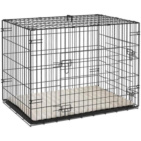 Cage pliable pour chien Cage pour chien à 2 portes, cage de transport avec plateau coulissant Coussin 75 x 48,5 x 53 cm Noir