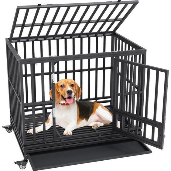 Cage pour chien 107x77x94cm - Caisson de transport pour chien en acier galvanisé inoxydable avec peinture électrostatique - 3 portes et bac de récupération amovible - Cage de transport