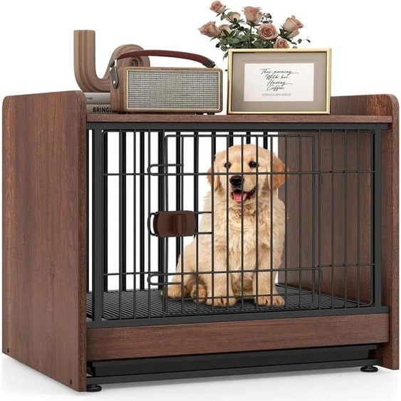 Cage pour chien 2 en 1 Table de chevet - Cage pour chien dintérieur - Pour chiens de petite et moyenne taille - 62 x 49,5 x 61 cm - Marron