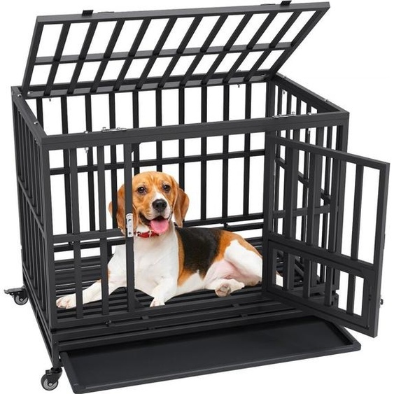 Cage pour chien 95×65×81cm - Tube en acier galvanisé inoxydable - Peinture électrostatique - 3 portes - Bac de récupération amovible - Caisse de transport pour chien Cage de transport