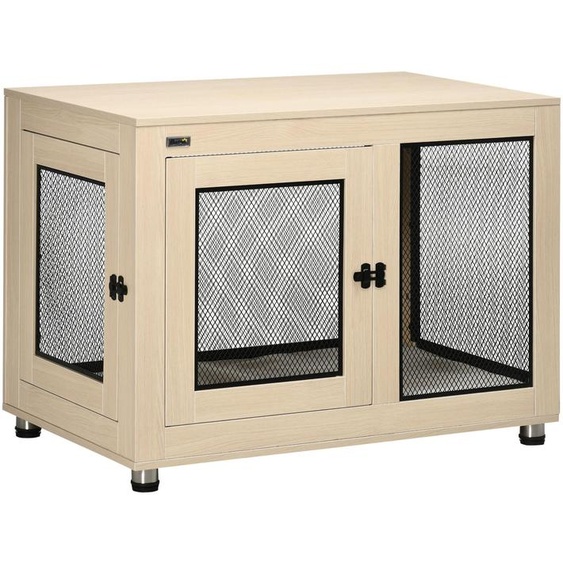 Cage pour chien avec coussin, 2 portes verrouillables, cage en acier imitation bois, finition chêne noir | 94 x 60 x 71,5 cm | 24 kg | inclut un coussin de couchage