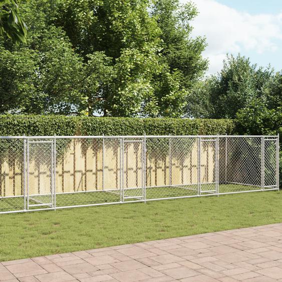 Cage pour chien avec portes gris 10x2x1,5 m acier galvanisé