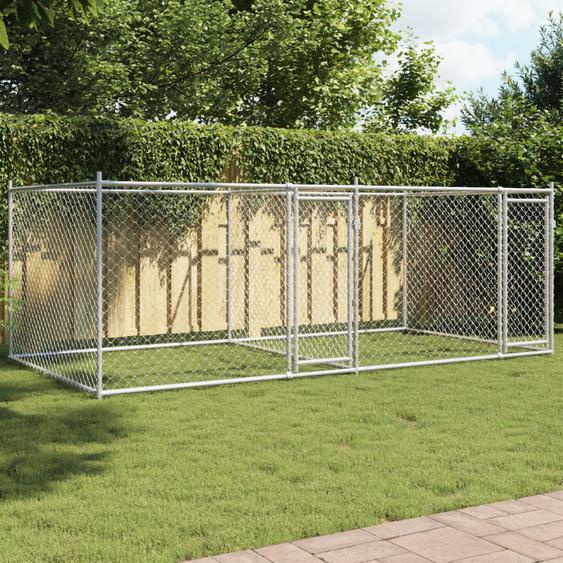 Cage pour chien avec portes gris 4x2x1,5 m acier galvanisé