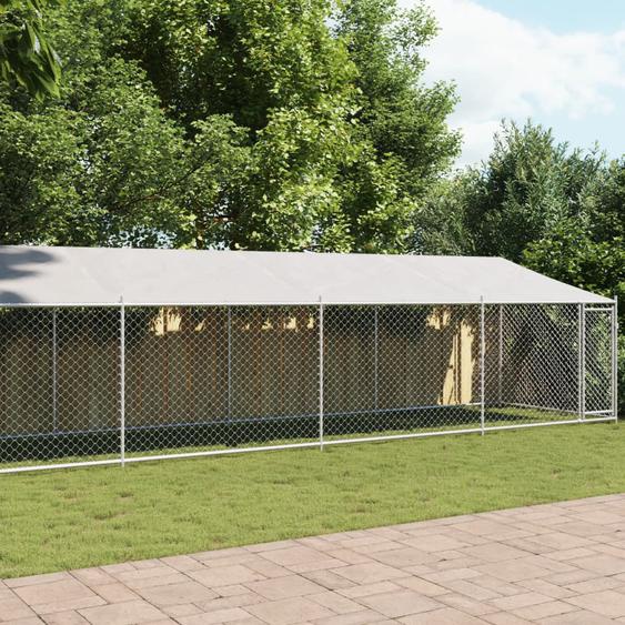Cage pour chien avec toit et porte gris 12x2x2m acier galvanisé