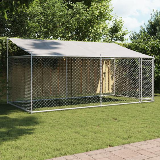 Cage pour chien avec toit et porte gris 4x2x2 m acier galvanisé