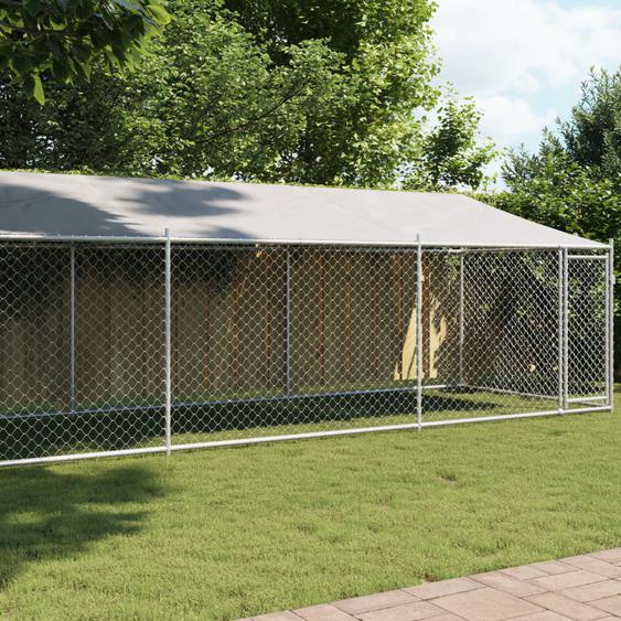 Cage pour chien avec toit et porte gris 8x2x2 m acier galvanisé
