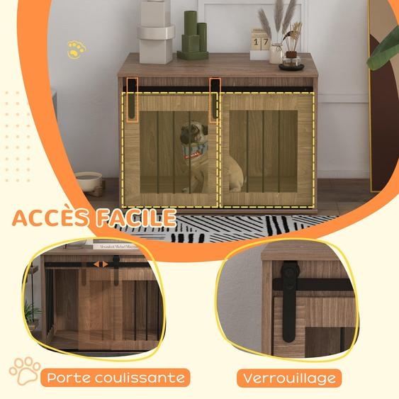 Cage pour chien - Cage de transport pour chien - Transportin pour chien - Abri pour chien - Cage de voyage - Pliable - Métal avec aspect bois - 57x80x54 cm