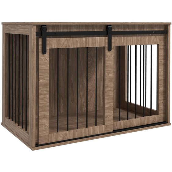 Cage pour chien, design de mobilier - Cage intérieure - Fermeture par clé - Porte coulissante horizontale - Aspect bois rustique - 98 x 58 x 61 cm - Noyer noir