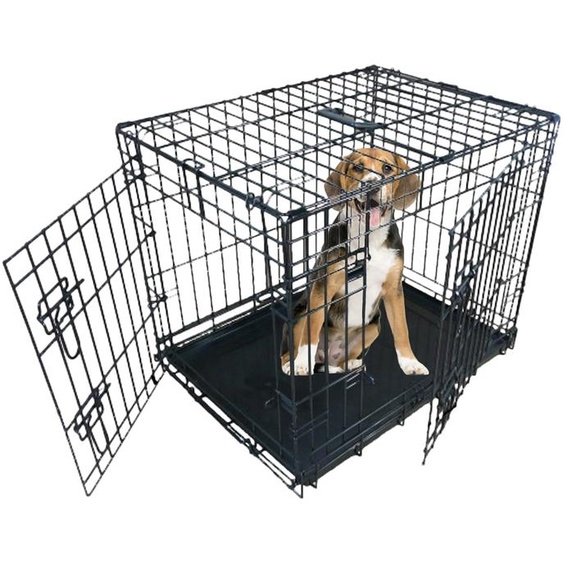 Cage pour chien Ellie-Bo, pour chiens de petite à grande taille, pliable, bac de fond en métal amovible mais résistant aux morsures, 2 portes argentées, taille moyenne denviron 76 cm, noir
