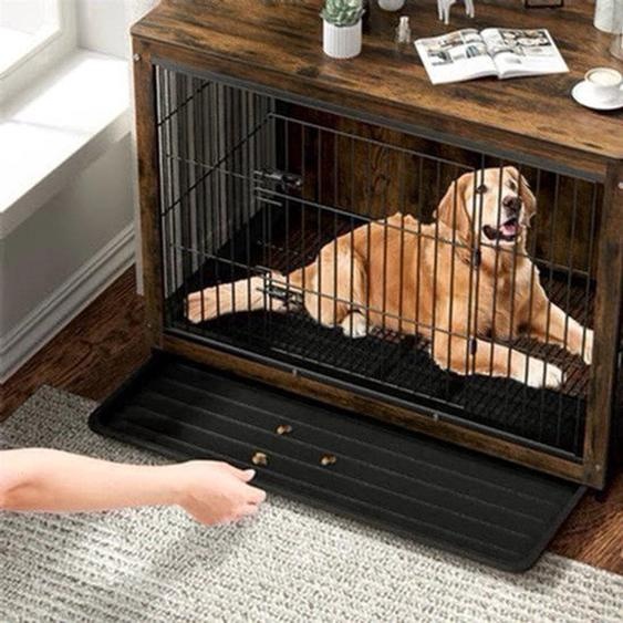 Cage pour chien en bois - Maison pour chien 3-en-1 - Table dappoint - Style industriel - Avec double porte