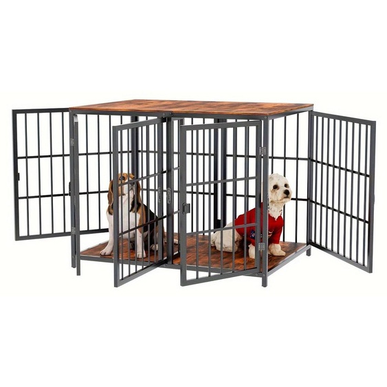 Cage pour chien en fer robuste, de style mobilier, avec quatre portes et un verrou
