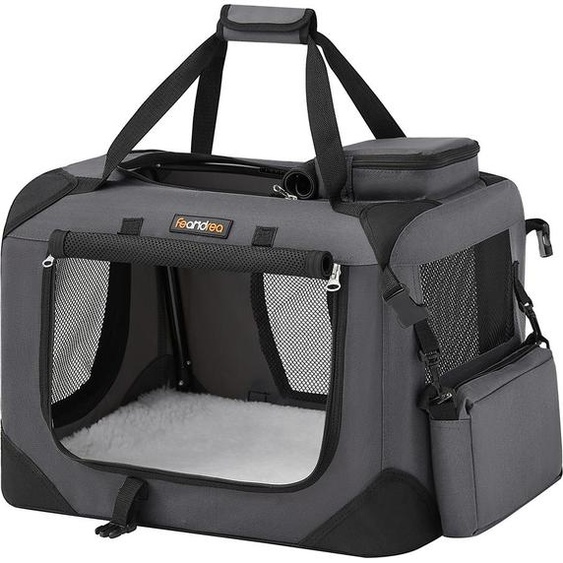 Cage pour chien en métal avec poignées, grise