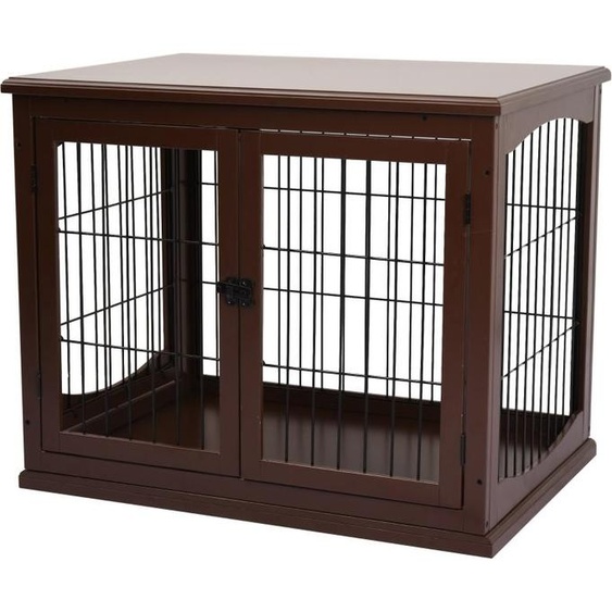 Cage pour chien Fortuna Lai, 2 entrées, verrouillable, MDF et métal, 58,4 x 81,3 x 66 cm, marron