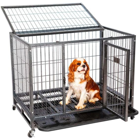 Cage pour chien intérieur et extérieur MouvedyL, 94x64x76cm, caisse de transport, roues verrouillables, pliable, 2 portes, plateau amovible Paitsy